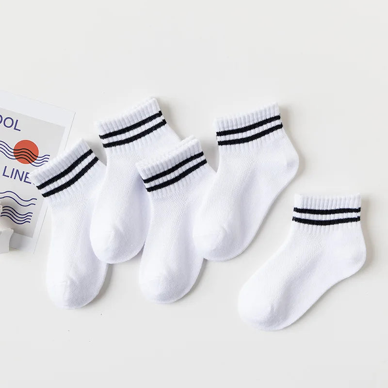 5 Pairs/Lot 2023 New Summer Children Socks Cotton Kids Fashion Black White Gray For 1-12 Years Teen Student Baby Girl Boy Socks