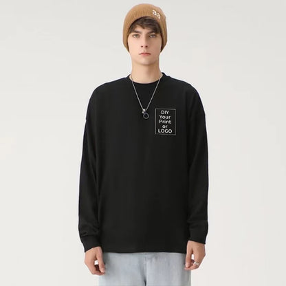 Unisex Långärmad T-Shirt 2026 – 260g Bomull DIY Logotryck Casual Personlig Present Vit & Svart M–XXL