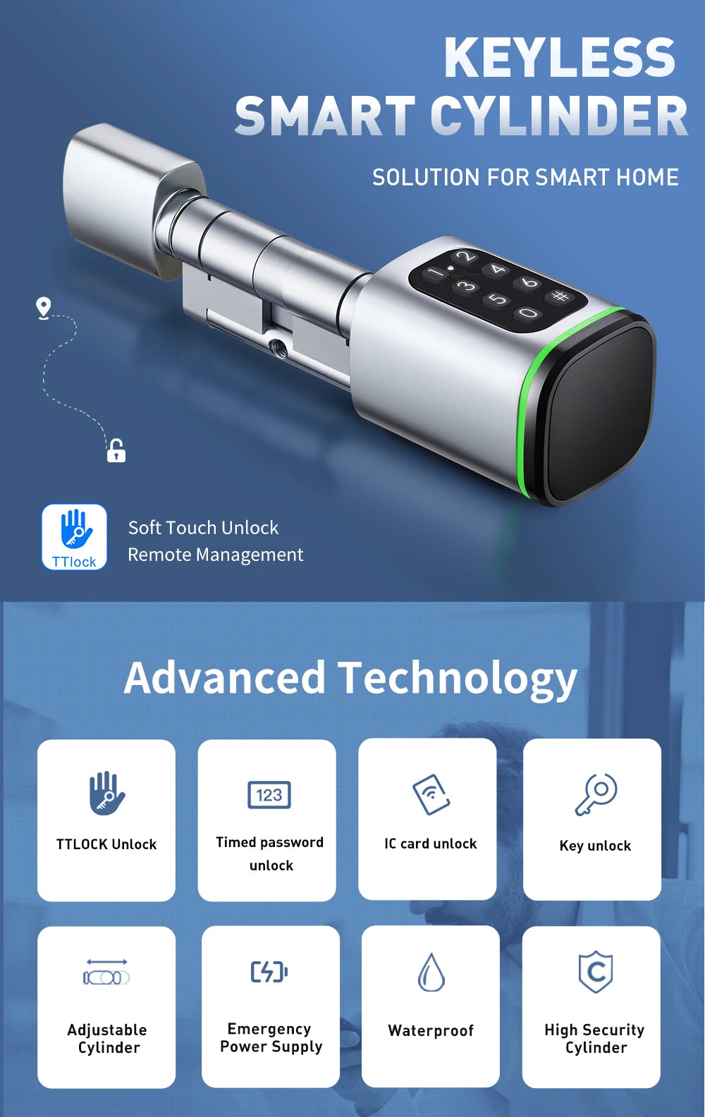 TTlock APP Control Smart Lock, Electronic Password Lock, Adjustable Length Smart Lock, Electronic Lock with RFID Card Application, Bluetooth, 60-90mm Silver,Simple Access for Relatives and Guests