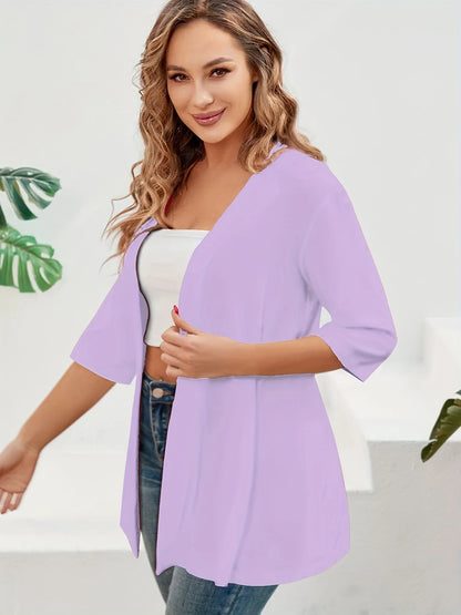 Dam Plus Size Elegant Kofta – Halvlång 3/4-ärm Hög Stretch Öppen Casual Höst/Vinter, 9 Färger XL–4XL