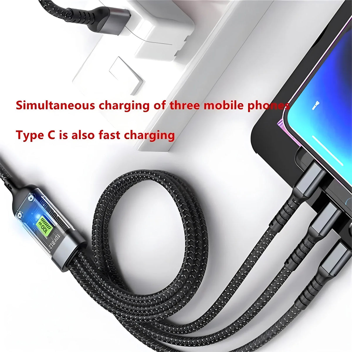 3-i-1 laddningskabel med belysning – 1,2 m