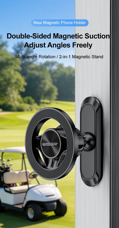 MagSafe Magnetic Phone Holder Double-Sided Strong Magnetic Stand 360° Rotating Anti Shake Metal Phone Mount for Golf Cart Gym