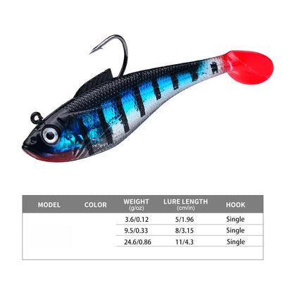Artificial Soft Bait With Jig Head 4g 10g 25g Jigging Soft Lure Rubber T Tail Fishing Lures Swim Bait For Bass Pike Bass Tackle