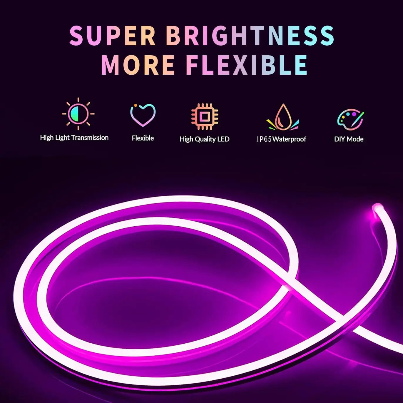 Flexibel LED Neon-slinga – RGB, IP65, App & Fjärr, Musiksynk, 24V, EU-kontakt, 5–30M