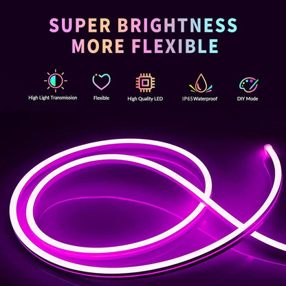 Flexibel LED Neon-slinga – RGB, IP65, App & Fjärr, Musiksynk, 24V, EU-kontakt, 5–30M