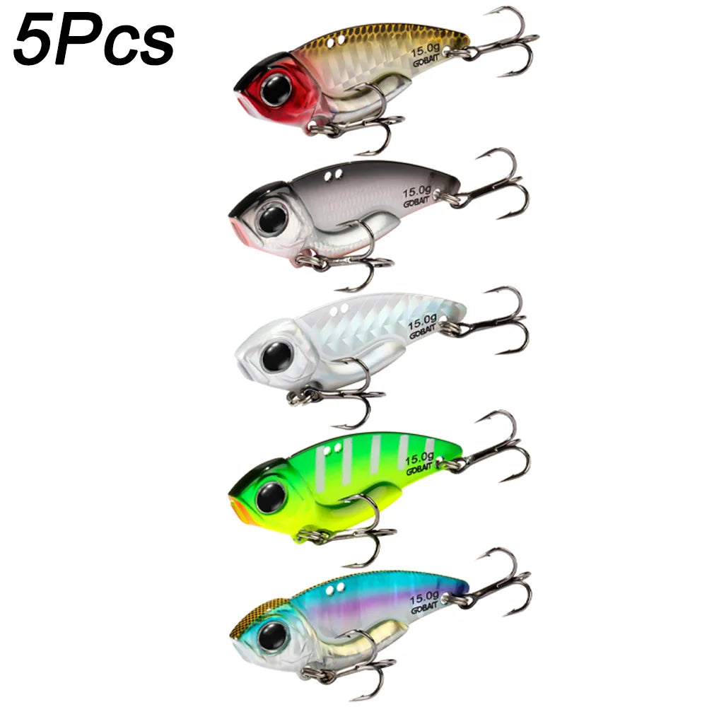 VIB Lure Metal Jig HardBait 7g 10g 15g Spoon Spinner Laser Painting 3D Eyes Fishing Tackle Strong 3X Hooks Swimbait Pesca Bait