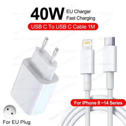 PD 20W/40W Snabbladdare för iPhone och USB-C-kablar – Kompatibel med iPhone 11–16 Pro Max