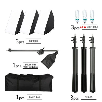 SH 1pc-3Pcs Photography 50x70CM Softbox Lighting Kits Professional Light System With E27 Photographic Bulbs Photo Studio