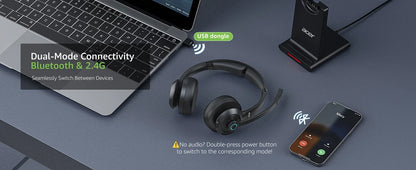 Acer HB02 Wireless Headset with Mic for Work 2.4G Bluetooth 5.3 Dual Mode Headphones USB Dongle for PC Headset for Call Center