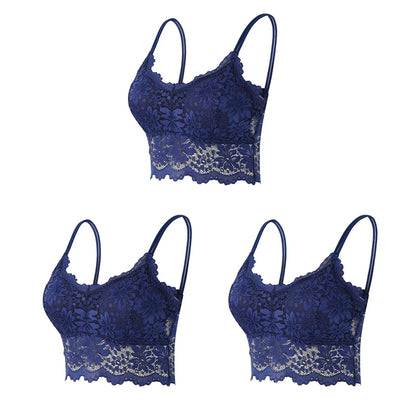 3PCS Women's Lace Bras Top Comfortable Bralette Solid Color Sexy Underwear Vest Female Hollow Out Wireless Lingerie Seamless Bra