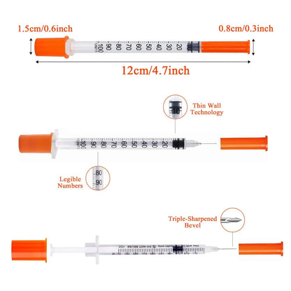 100 st 1 ml engångssprutor med 30G 8 mm / 31G 6 mm nål för husdjur
