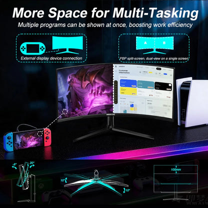 HGFRTEE B340Q Kurvig Gaming-skärm 34" WQHD – VA 3440x1440 165Hz 1500R 21:9 HDR 1ms Matt Yta HDMI