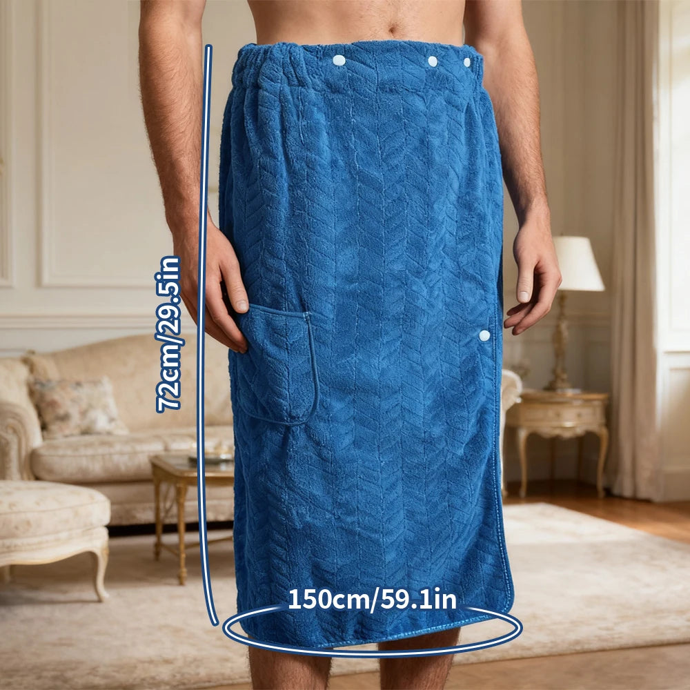 Men's Bath Skirt - Quick-Dry Spa Wrap with Adjustable Waist, Super Soft Coral Fleece Showerrobe, Highly Absorbent Post