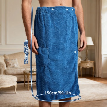 Men's Bath Skirt - Quick-Dry Spa Wrap with Adjustable Waist, Super Soft Coral Fleece Showerrobe, Highly Absorbent Post