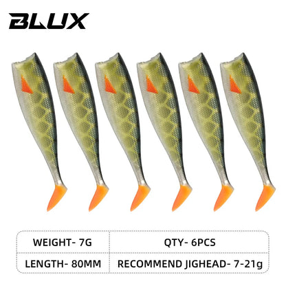 BLUX BLOD SHAD 80mm 105mm Soft Fishing Lure Jighead Black Tail Minnow Artificial Silicone Bait Saltwater Sea Bass Swimbait Gear