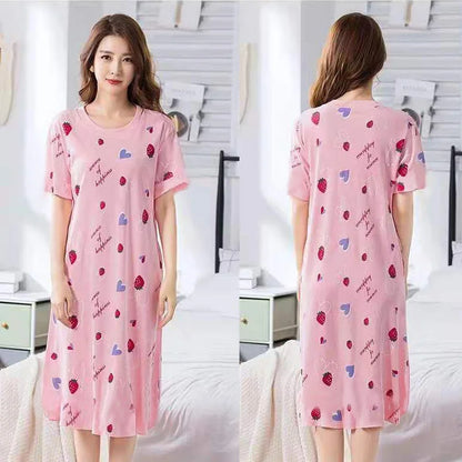 Kortärmat nattlinne dam med tecknat motiv – W3178, L–3XL