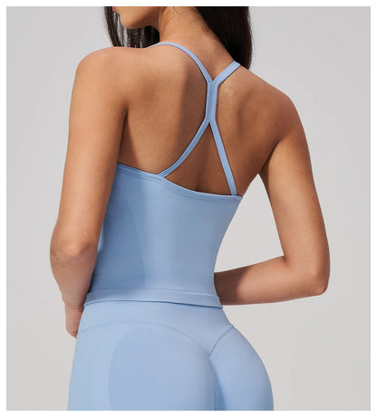 Summer New Yoga Vest Women Workout Crop Tops Cross Back Strap Fitness Bra Shockproof Sports Halter Workout Bra Push Up Yoga Vest