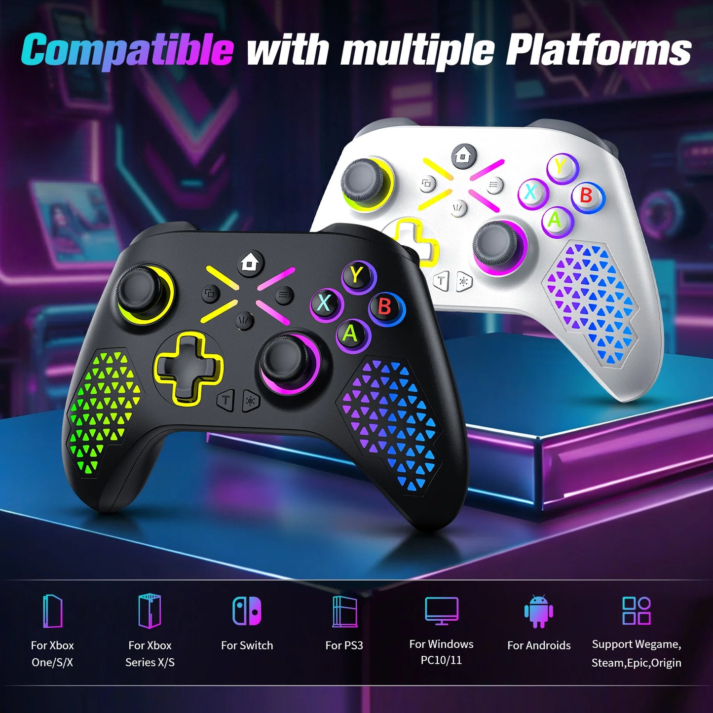RGB Trådlös Xbox Handkontroll – Hall Effect 6-axlig Gyro Dubbel Vibration TURBO 3,5mm Xbox One/Series X|S/PC/Android