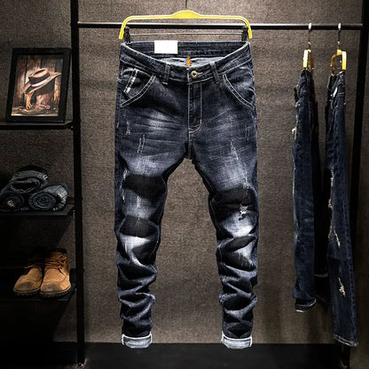 Slitna Slim Jeans för Herr – Elastiska Straight-fit Denim i Koreansk Stil
