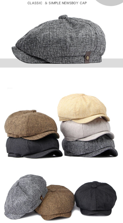 HT4668 Beret Cap Spring Summer Sun Hat Men Women Retro Artist Painter Linen Beret Hat Male Female Octagonal Flat Cap Mens Berets