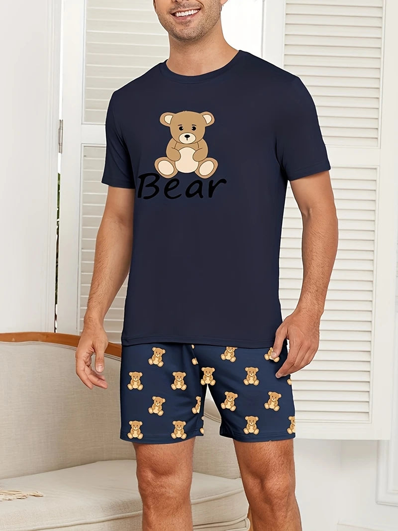 Herr Pyjamas Set Rutig – Kortärmad Topp & Shorts Hudvänlig Avslappnad, 11 Färger S–4XL