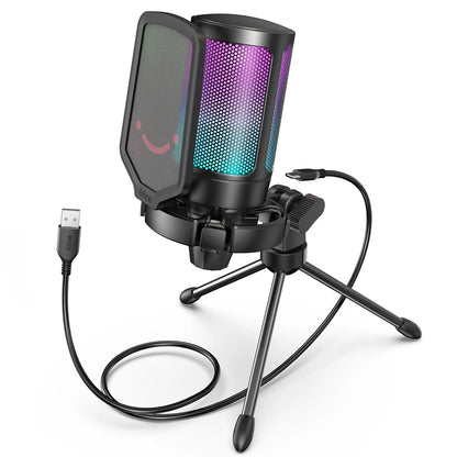 FIFINE USB Gaming Microphone,Condenser MIC with RGB,for PC PS4 PS5 MAC,Suit for Podcasters/Gamers/Influencers/Home Studio