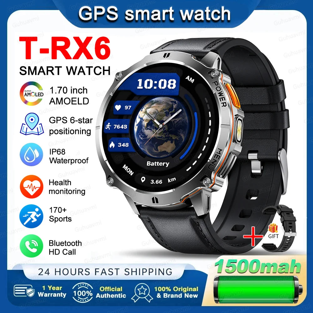 New T-RX6 Ultra Outdoor Sports Smart Watch GPS Compass  Barometer IP68 Waterproof Call Blood Oxygen Military Smartwatch For Men