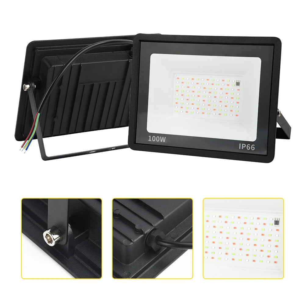RGB LED Strålkastare 100–200W – IP66, Fjärrkontroll, SMD2835, CE/RoHS, EU-lager (Polen)