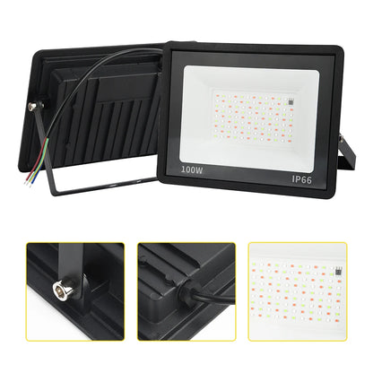 RGB LED Strålkastare 100–200W – IP66, Fjärrkontroll, SMD2835, CE/RoHS, EU-lager (Polen)