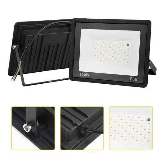 RGB LED Strålkastare 100–200W – IP66, Fjärrkontroll, SMD2835, CE/RoHS, EU-lager (Polen)