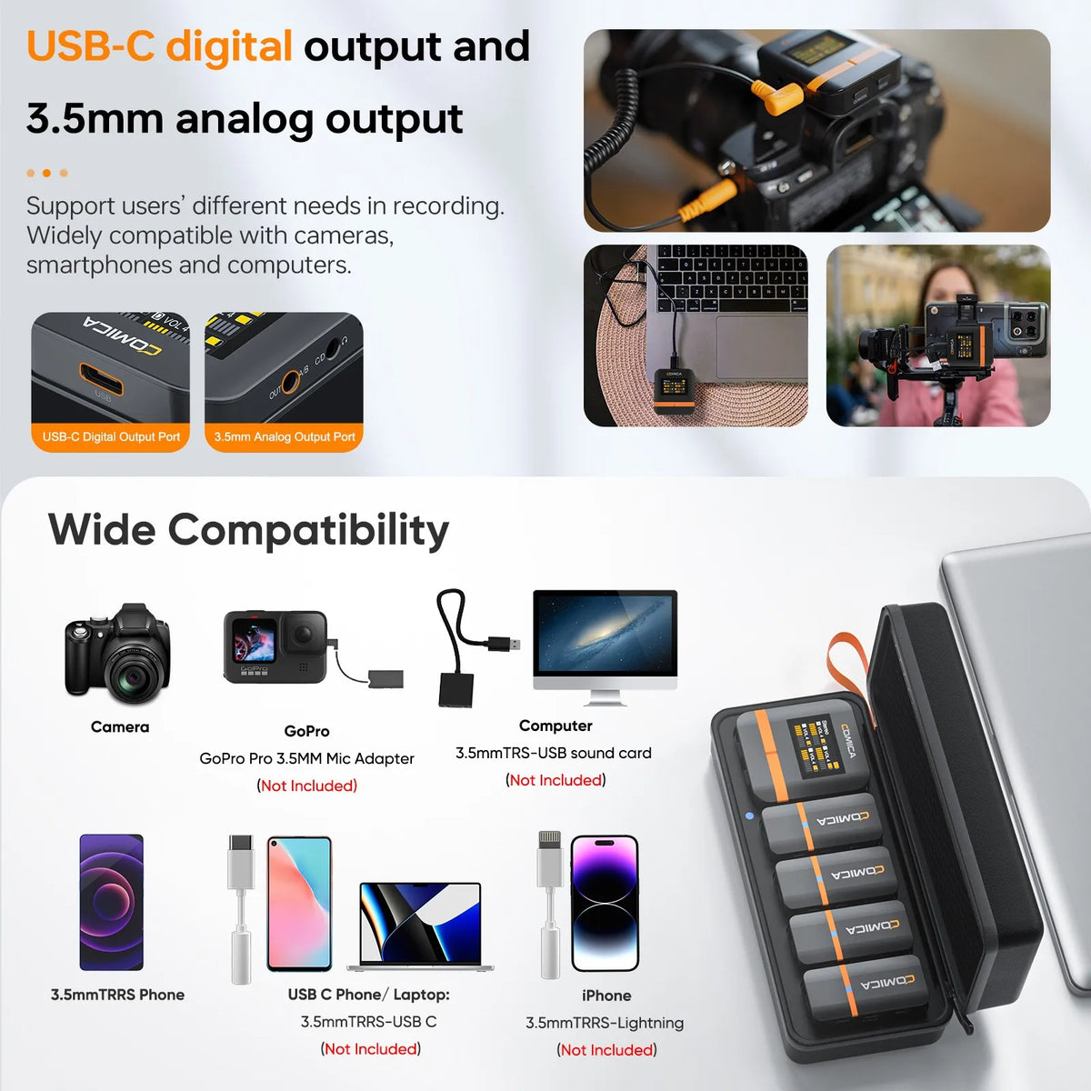 COMICA Vimo Q Four channel Mini Wireless Microphone Wireless Lavalier Microphone With Charging Case for Camera Smartphone PC