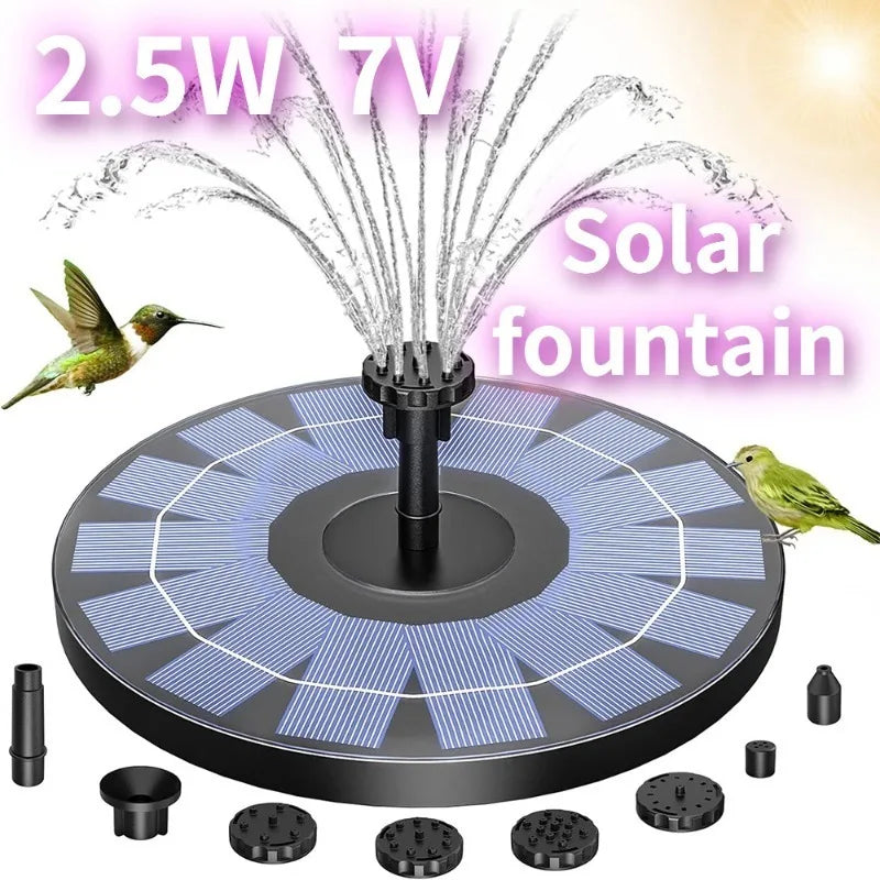 Soldriven Fontänpump för Trädgård och Fågelbad – 6 Munstycken, 1W/1,5W/2,5W