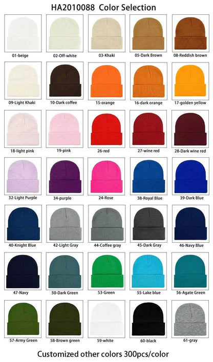 Anpassningsbar Stickad Mössa Grossist – 13 Färger + Valfri Färg Akryl Unisex Eget Logotryck Vinter 12–200 st Profilkläder