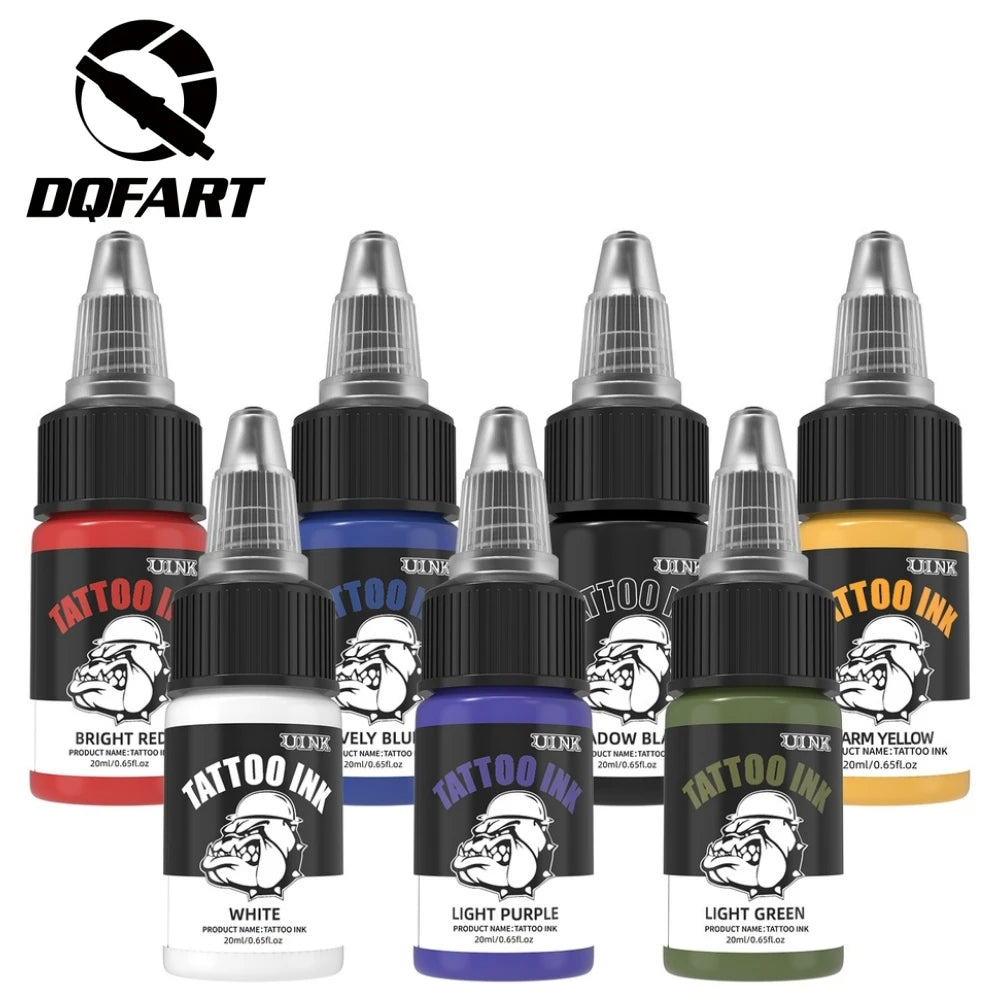 DQFART UINK Tatueringsbläck 7-pack 20ml – CPNP Vattenbaserat 36 Mån Hållbarhet Body Art Nybörjare & Proffs 2026