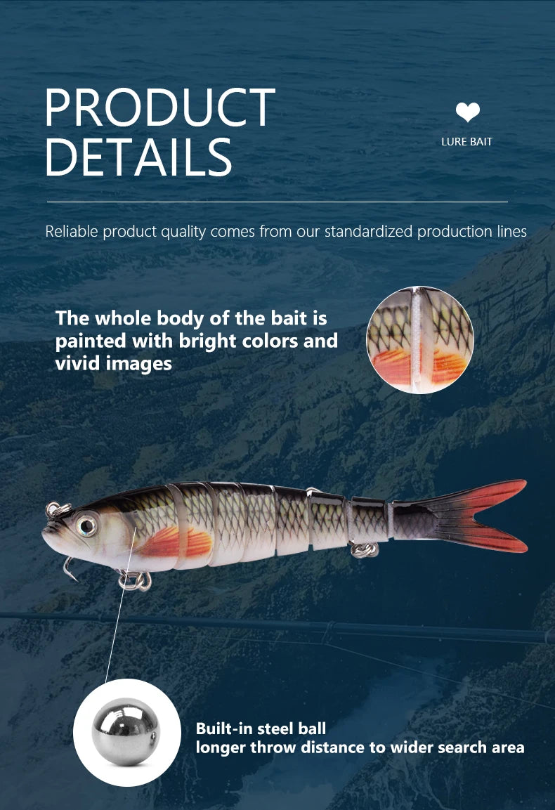 CIBO Fiskedrag Stort Kit – Swimbait Jointed Lure för Gös Abborre Gädda Hav Sjö Å, 12 Färger + 5-pack