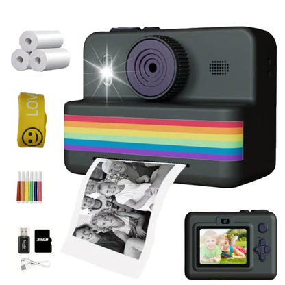 2.8-inch screen instant printing toy camera with 32GB SD card, 3 rolls of printing paper, portable high-definition camera, insta