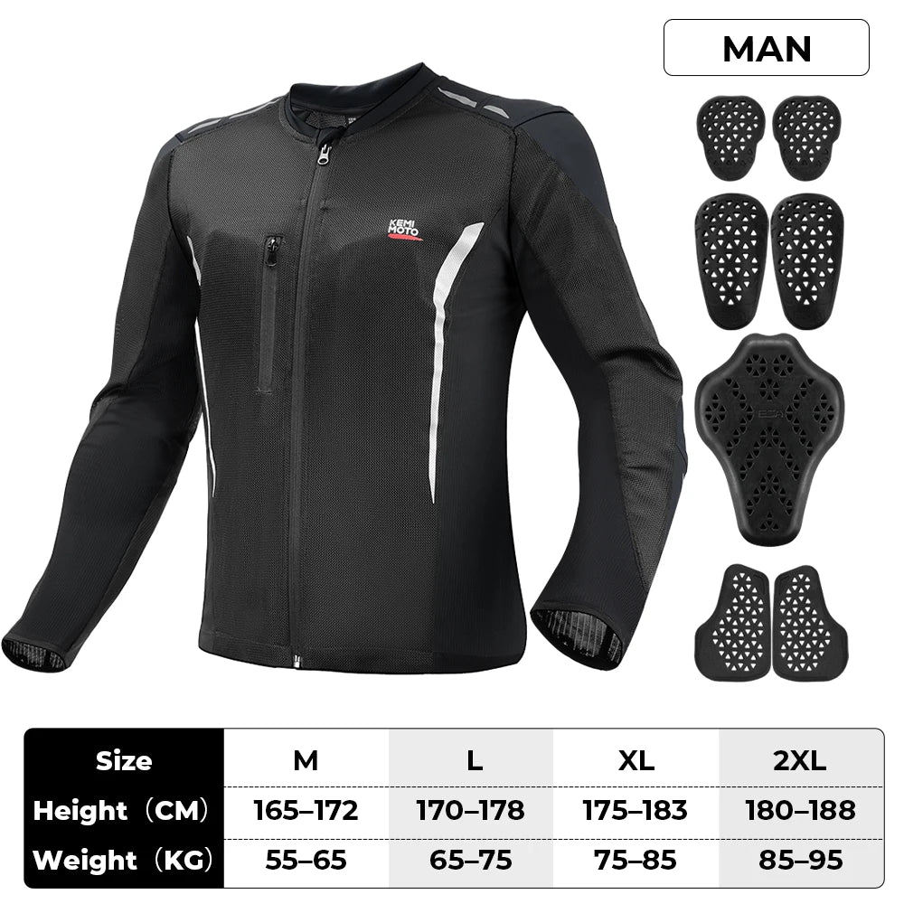 Motorcycle Riding Jacket Summer Breathable Men Women with 7Pcs Set CE Protective Gear Soft Mesh Body Protector Moto  Equipment