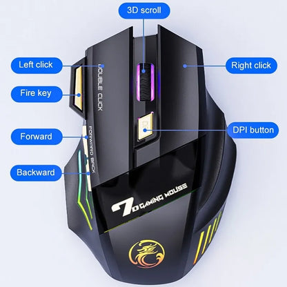 IMICE GW-X7 Wireless Gaming Mouse, 3200DPI Dual-Mode, 7 Programmable Keys, RGB Backlit Rechargeable