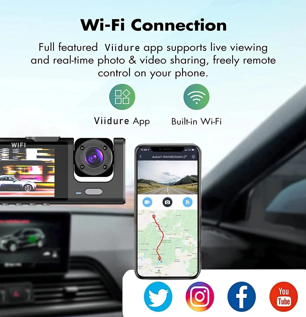 Wifi 3 Channel Dash Cam Three Way Car DVR Inside Vehicle Camera DVRs Recorder HD 1080P Video Mini Registrator Dashcam Camcord