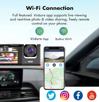 Wifi 3 Channel Dash Cam Three Way Car DVR Inside Vehicle Camera DVRs Recorder HD 1080P Video Mini Registrator Dashcam Camcord
