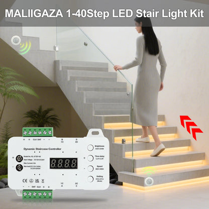 LED Trappbelysning med Rörelsesensor – COB LED, 24V, 1–40 Steg, 3 Ljusfärger, Transformator Ingår