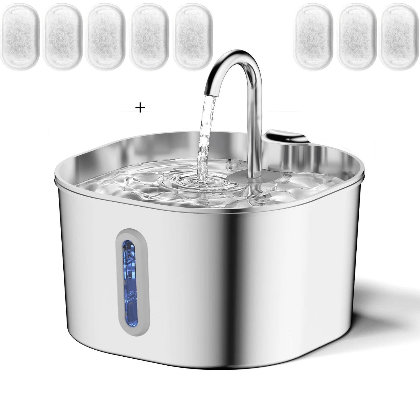 Stainless Steel Cat Water Fountain,2.2L,Pet Water Dispenser With Filter,Dog Drinking Fountain For Cats,Ultra Quiet Water Pump