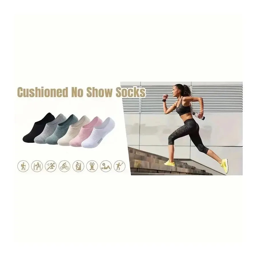 1/10 Pairs Women Breathable Mesh Invisible Ankle Socks Summer Lightweight Breathable Solid Color Cushioned Sports Leisure Socks