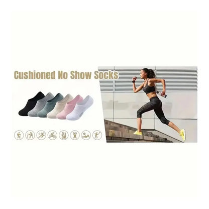 1/10 Pairs Women Breathable Mesh Invisible Ankle Socks Summer Lightweight Breathable Solid Color Cushioned Sports Leisure Socks