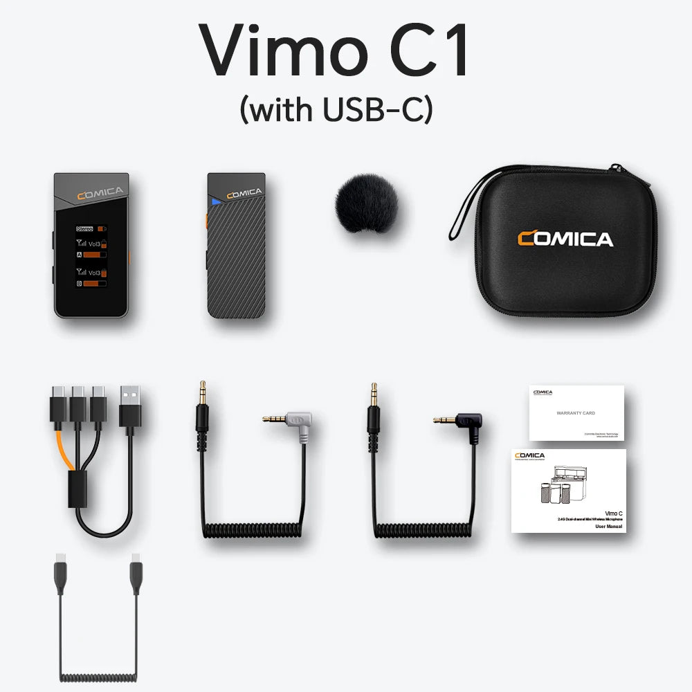 COMICA Vimo C 2.4G Wireless Lavalier Microphone with Charging Case,Lapel Mic for Camera Smartphone Podcast Interview Vlog