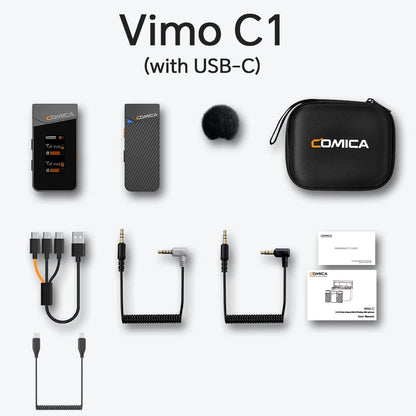 COMICA Vimo C 2.4G Wireless Lavalier Microphone with Charging Case,Lapel Mic for Camera Smartphone Podcast Interview Vlog