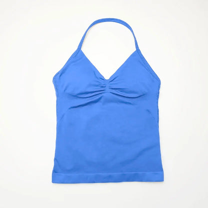 NCLAGEN Seamless Longline Strappy Top Sports Yoga Vest Women Fitness Tank Top Gym Beautiful Open Back Bra Running Workout Halter