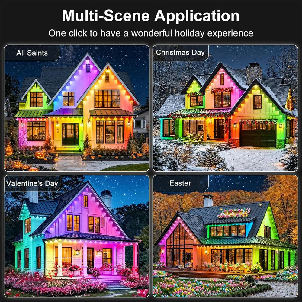 Permanenta RGB Takfots-LED – IP67, Bluetooth-app & Fjärr, Svart/Vit, 5–90M, EU/US-kontakt