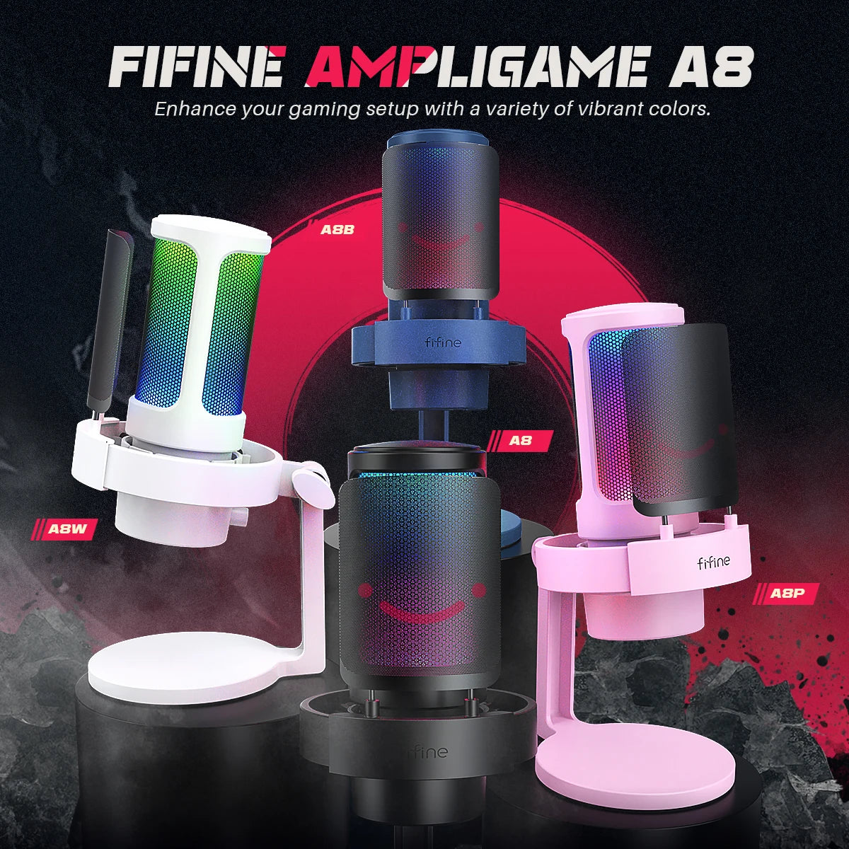FIFINFIFINE USB Gaming Microfono Para PC Mac PS4 PS5, RGB Condensador Micrófono Per Streaming,Podcasts, Con Control RGB A8