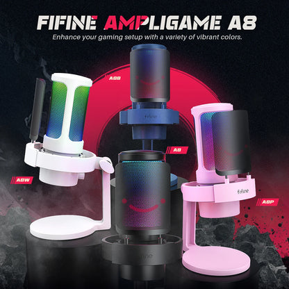 FIFINFIFINE USB Gaming Microfono Para PC Mac PS4 PS5, RGB Condensador Micrófono Per Streaming,Podcasts, Con Control RGB A8